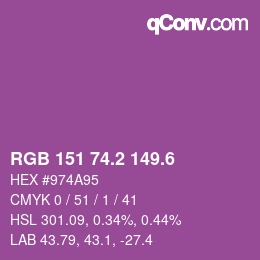 カラーコード: RGB 151 74.2 149.6 | qconv.com