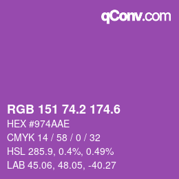 カラーコード: RGB 151 74.2 174.6 | qconv.com