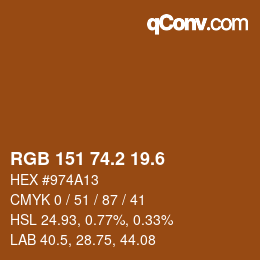 カラーコード: RGB 151 74.2 19.6 | qconv.com