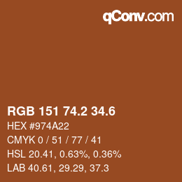 カラーコード: RGB 151 74.2 34.6 | qconv.com