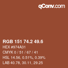カラーコード: RGB 151 74.2 49.6 | qconv.com