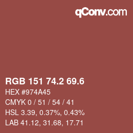 カラーコード: RGB 151 74.2 69.6 | qconv.com