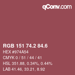 カラーコード: RGB 151 74.2 84.6 | qconv.com