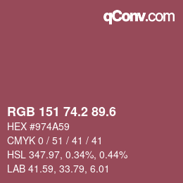 カラーコード: RGB 151 74.2 89.6 | qconv.com