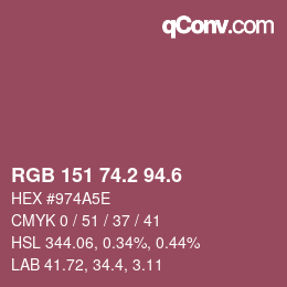カラーコード: RGB 151 74.2 94.6 | qconv.com