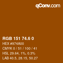 カラーコード: RGB 151 74.6 0 | qconv.com
