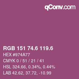 カラーコード: RGB 151 74.6 119.6 | qconv.com