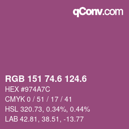 カラーコード: RGB 151 74.6 124.6 | qconv.com