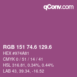 カラーコード: RGB 151 74.6 129.6 | qconv.com