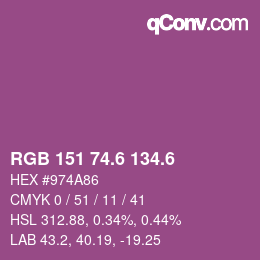 カラーコード: RGB 151 74.6 134.6 | qconv.com