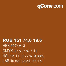 カラーコード: RGB 151 74.6 19.6 | qconv.com
