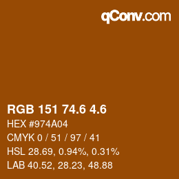 カラーコード: RGB 151 74.6 4.6 | qconv.com