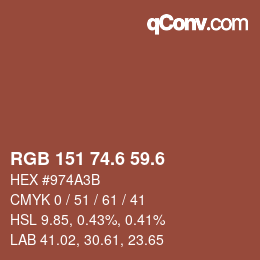 カラーコード: RGB 151 74.6 59.6 | qconv.com