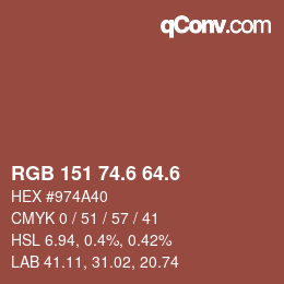 カラーコード: RGB 151 74.6 64.6 | qconv.com