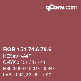 カラーコード: RGB 151 74.6 79.6 | qconv.com