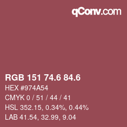 カラーコード: RGB 151 74.6 84.6 | qconv.com