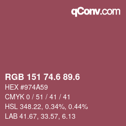 カラーコード: RGB 151 74.6 89.6 | qconv.com