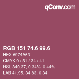 カラーコード: RGB 151 74.6 99.6 | qconv.com