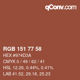 Color code: RGB 151 77 58 | qconv.com