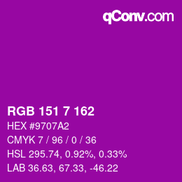 颜色代码: RGB 151 7 162 | qconv.com