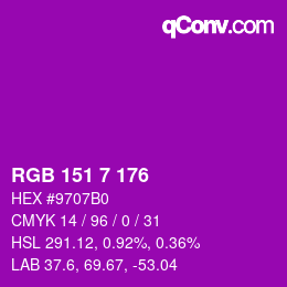 Color code: RGB 151 7 176 | qconv.com