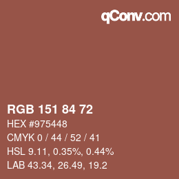 Color code: RGB 151 84 72 | qconv.com