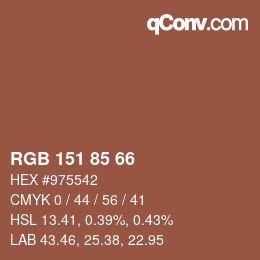 カラーコード: RGB 151 85 66 | qconv.com