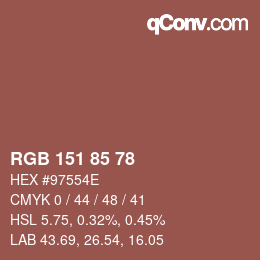 Color code: RGB 151 85 78 | qconv.com