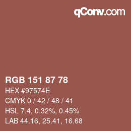 颜色代码: RGB 151 87 78 | qconv.com