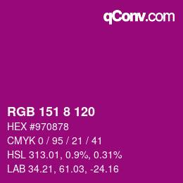 カラーコード: RGB 151 8 120 | qconv.com