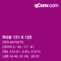 カラーコード: RGB 151 8 125 | qconv.com