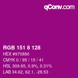 カラーコード: RGB 151 8 128 | qconv.com