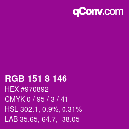 颜色代码: RGB 151 8 146 | qconv.com