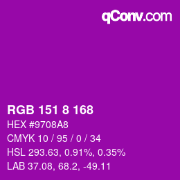 Farbcode: RGB 151 8 168 | qconv.com
