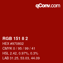 カラーコード: RGB 151 8 2 | qconv.com
