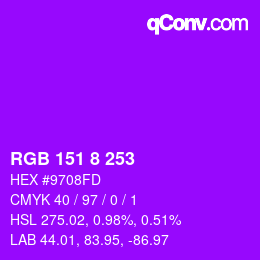 颜色代码: RGB 151 8 253 | qconv.com
