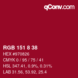 カラーコード: RGB 151 8 38 | qconv.com