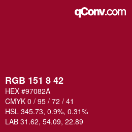 カラーコード: RGB 151 8 42 | qconv.com