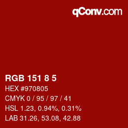 カラーコード: RGB 151 8 5 | qconv.com