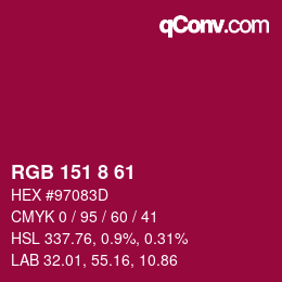 カラーコード: RGB 151 8 61 | qconv.com