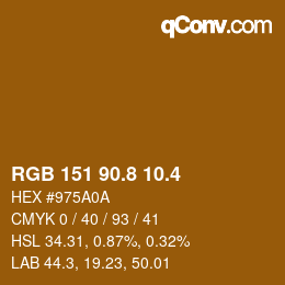 カラーコード: RGB 151 90.8 10.4 | qconv.com