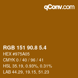 カラーコード: RGB 151 90.8 5.4 | qconv.com