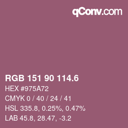 カラーコード: RGB 151 90 114.6 | qconv.com