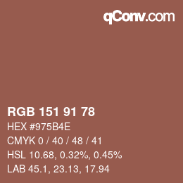 Color code: RGB 151 91 78 | qconv.com