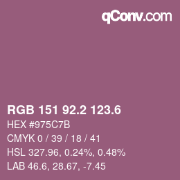 カラーコード: RGB 151 92.2 123.6 | qconv.com