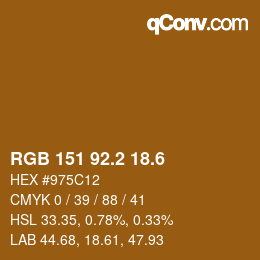 カラーコード: RGB 151 92.2 18.6 | qconv.com