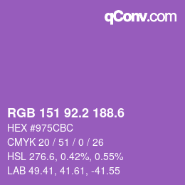 カラーコード: RGB 151 92.2 188.6 | qconv.com