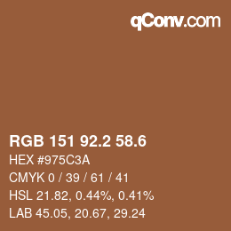 カラーコード: RGB 151 92.2 58.6 | qconv.com