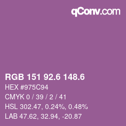 カラーコード: RGB 151 92.6 148.6 | qconv.com