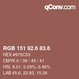 カラーコード: RGB 151 92.6 83.6 | qconv.com